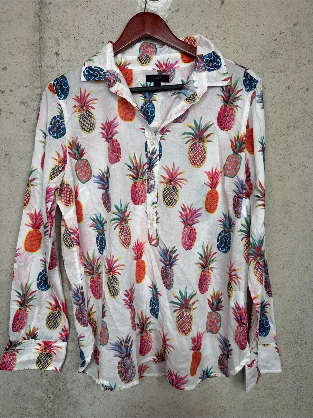 J. Crew White Button-Front Shirt with Multicolor Pineapple Print 14